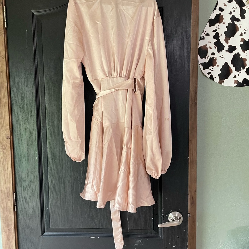 Blush Satin Wrap Mini Dress | Size L